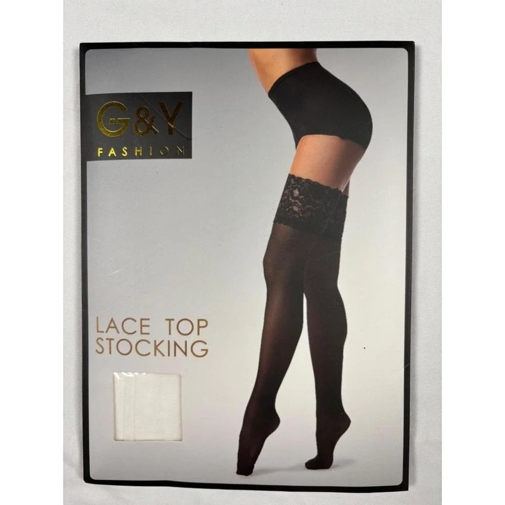 G&Y Fashion WHITE‎ Thigh High Stockings Size L 15D Silicone Stay Up NWT